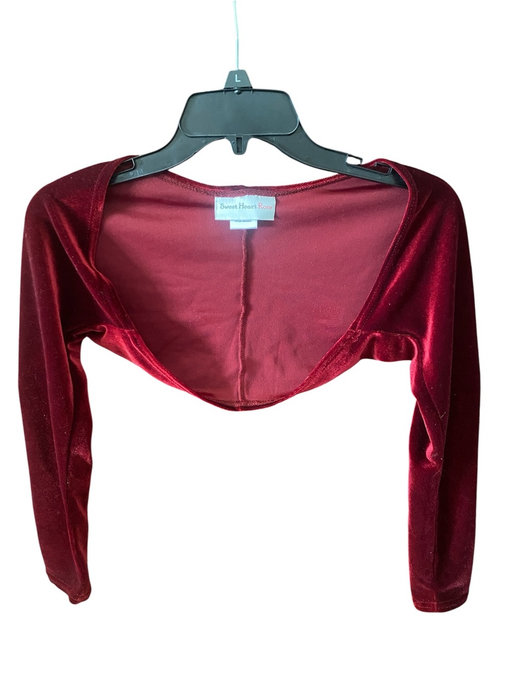 Sweet Heart Rose Burgundy Velvet Cropped Shrug